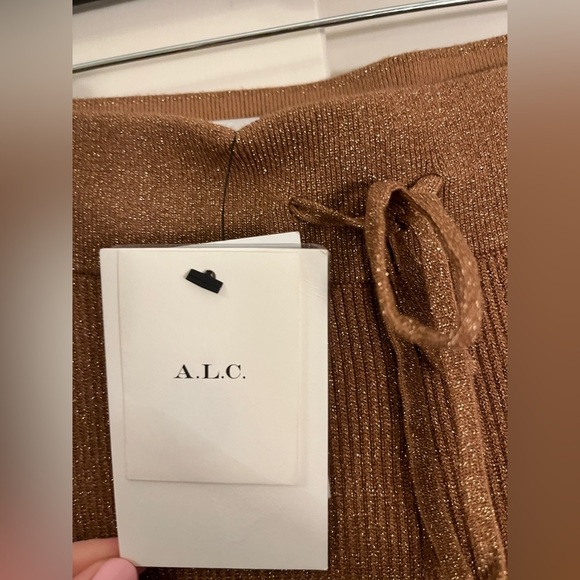 NWT A.L.C. Quentin Knit Wide-Leg Pants in Metallic/Brown, Size XS - Picture 14 of 15